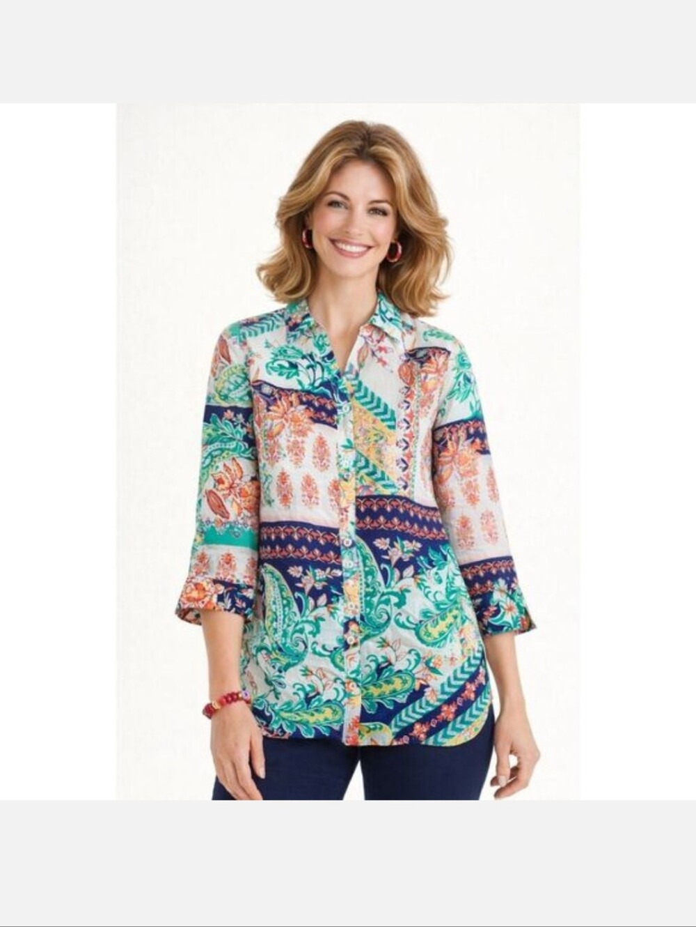 Chico's Linen No Iron Button Down Blouse Size Large 100% Linen Size 2 Chicos